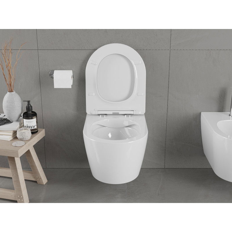 Mexen Carmen wc školjka Rimless z počasi padajočo slim desko, duroplast, bela sijaj - 30880400