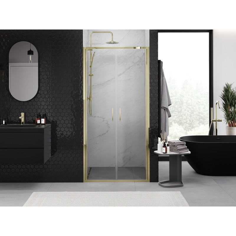 Mexen Exo-B Duo drzwi prysznicowe podwójne uchylne 110 cm, transparent, złote - 814-110-000-50-00