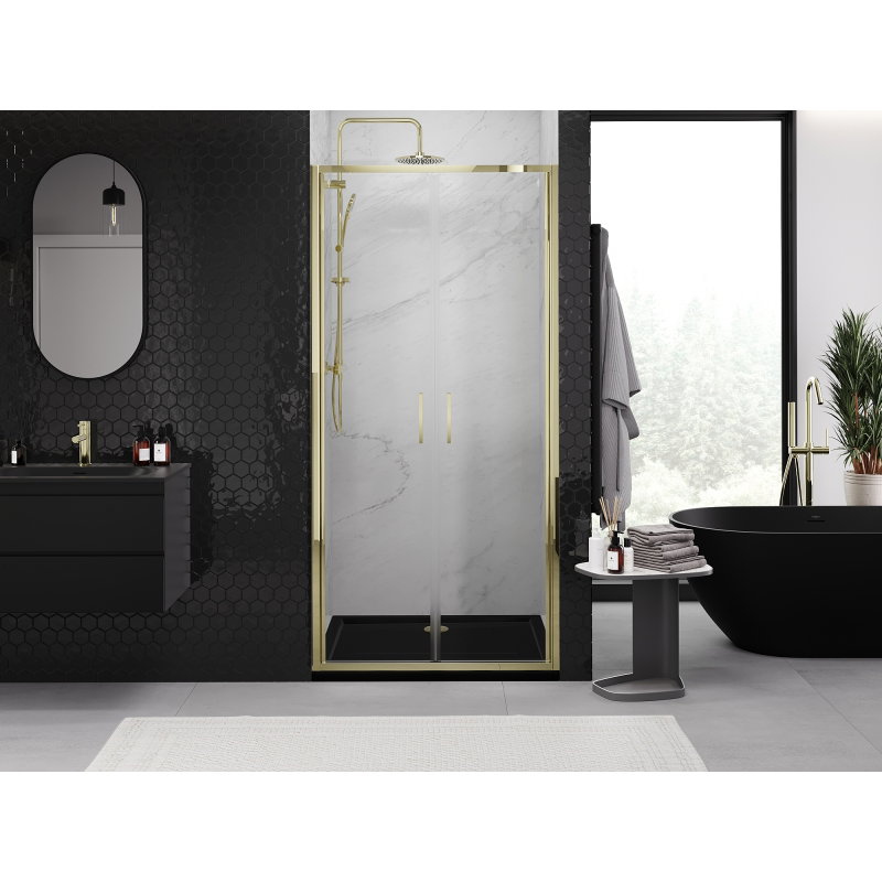 Mexen Exo double hinged shower door 110 cm, transparent, gold - 814-110-000-50-00