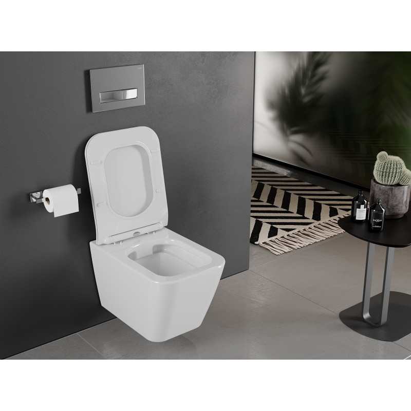 Mexen Cube Rimless toilet bowl with soft-close slim seat, duroplast, glossy white - 30924000