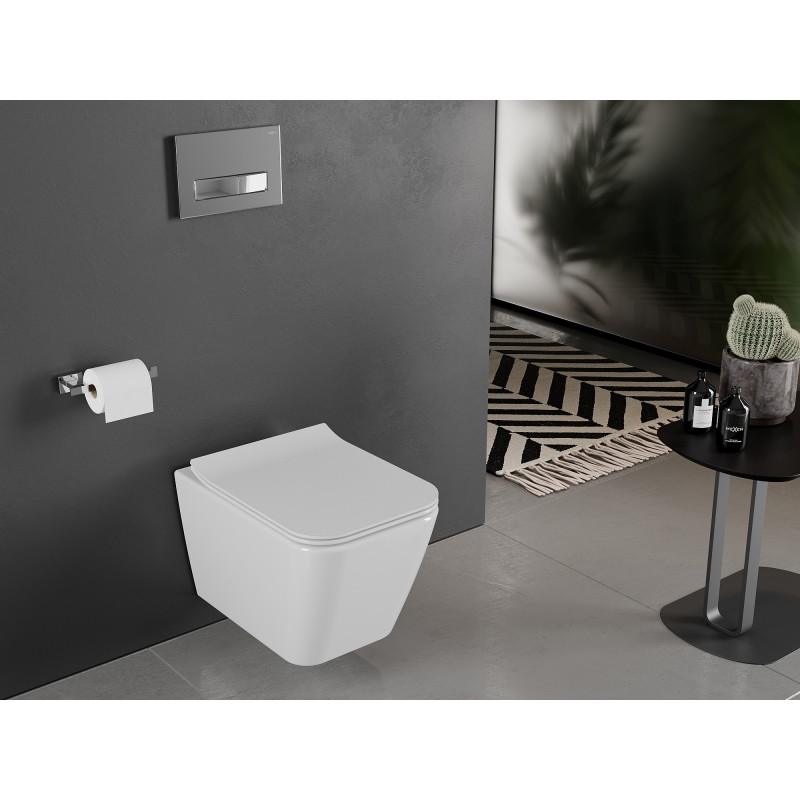 Mexen Cube Rimless toilet bowl with soft-close slim seat, duroplast, glossy white - 30924000