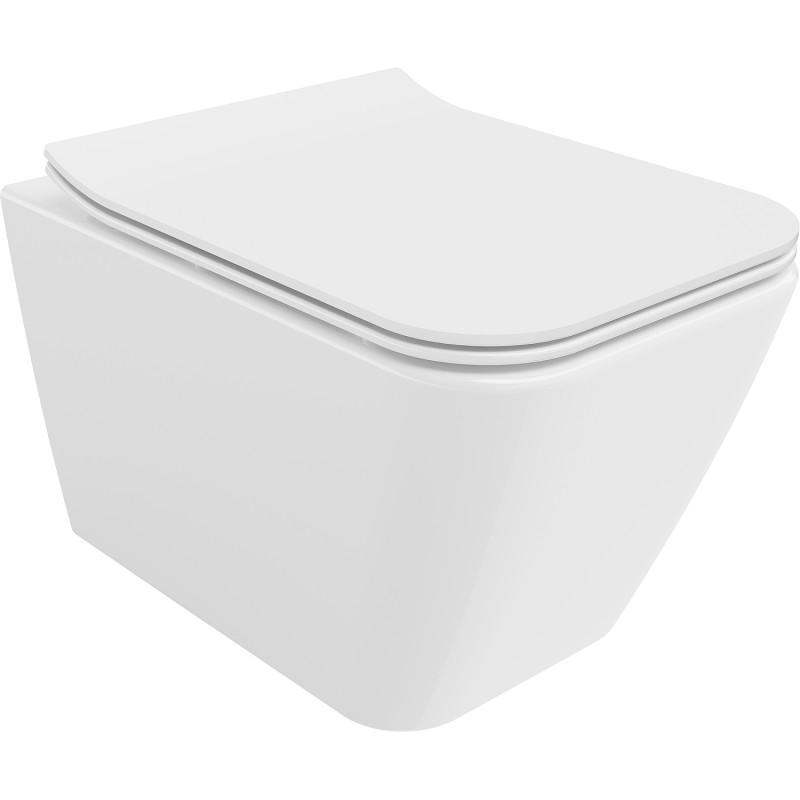 Mexen Cube Rimless toilet bowl with soft-close slim seat, duroplast, glossy white - 30924000