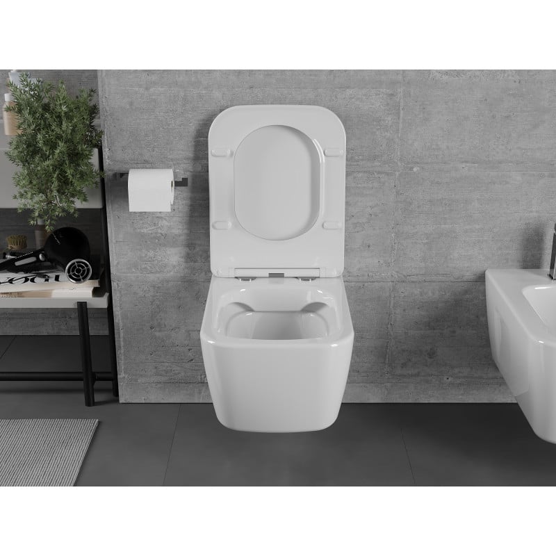 Mexen Margo rimless WC-kulho, jossa on hitaasti sulkeutuva slim-kansi, duroplast, kiiltävä valkoinen - 30420900