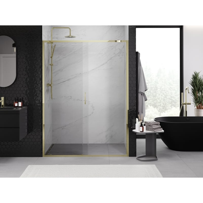 Mexen Exo drzwi prysznicowe rozsuwane 180 cm, transparent, złote - 8151-180-000-50-00