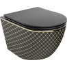 Mexen Lena vaso wc Rimless con sedile a chiusura rallentata slim, duroplast, nero opaco/oro motivo a griglia - 30224079