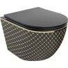 Mexen Lena WC-Schüssel Rimless mit langsam schließendem Deckel slim, Duroplast, schwarz matt/goldenes Karomuster - 30224079
