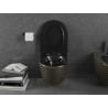 Mexen Lena WC-Schüssel Rimless mit langsam schließendem Deckel slim, Duroplast, schwarz matt/goldenes Karomuster - 30224079