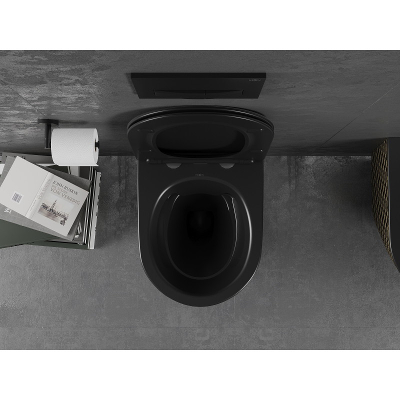 Mexen Lena WC-Schüssel Rimless mit Absenkautomatik Slim, Duroplast, Schwarz Matt/Goldenes Karomuster - 30224079