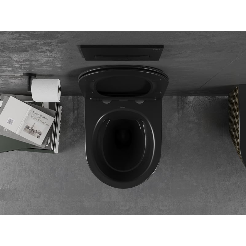 Mexen Lena WC senza bordo con sedile a chiusura rallentata slim, duroplastico, nero opaco/motivo a griglia dorata - 30224079
