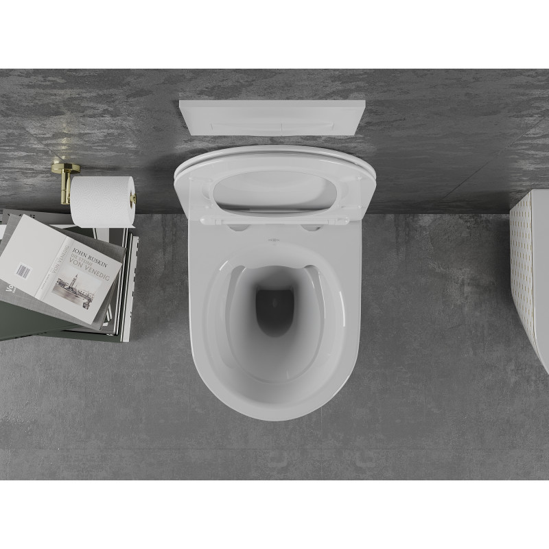 Mexen Lena inodoro Rimless con asiento de cierre suave slim, duroplasto, blanco/dorado patrón a cuadros - 30224009