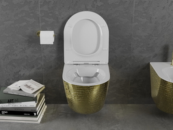 Mexen Lena WC-Schüssel Rimless mit Soft-Close-Slim-Sitz, Duroplast, weiß/goldenes Schuppenmuster - 30224008