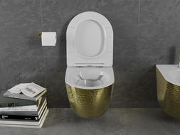 Mexen Lena WC-skål Rimless med slim-softclose sits, duroplast, vit/guld fiskfjällsmönster - 30224008