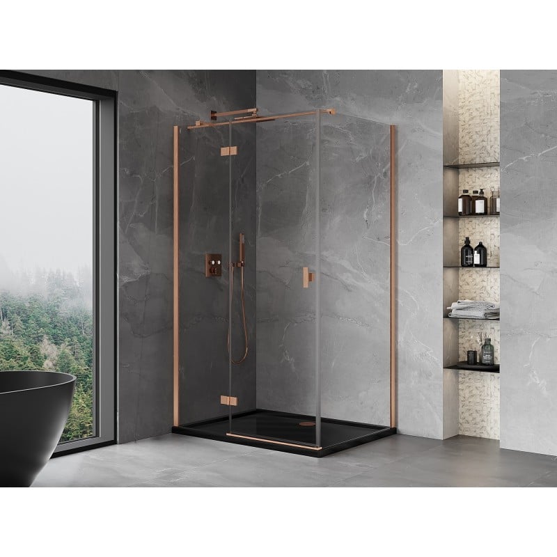 Mexen Mist-H T cabine de douche pivotante gauche 110 x 85 cm, transparent, cuivre brossé - 8A5T-110-085-65-00-L