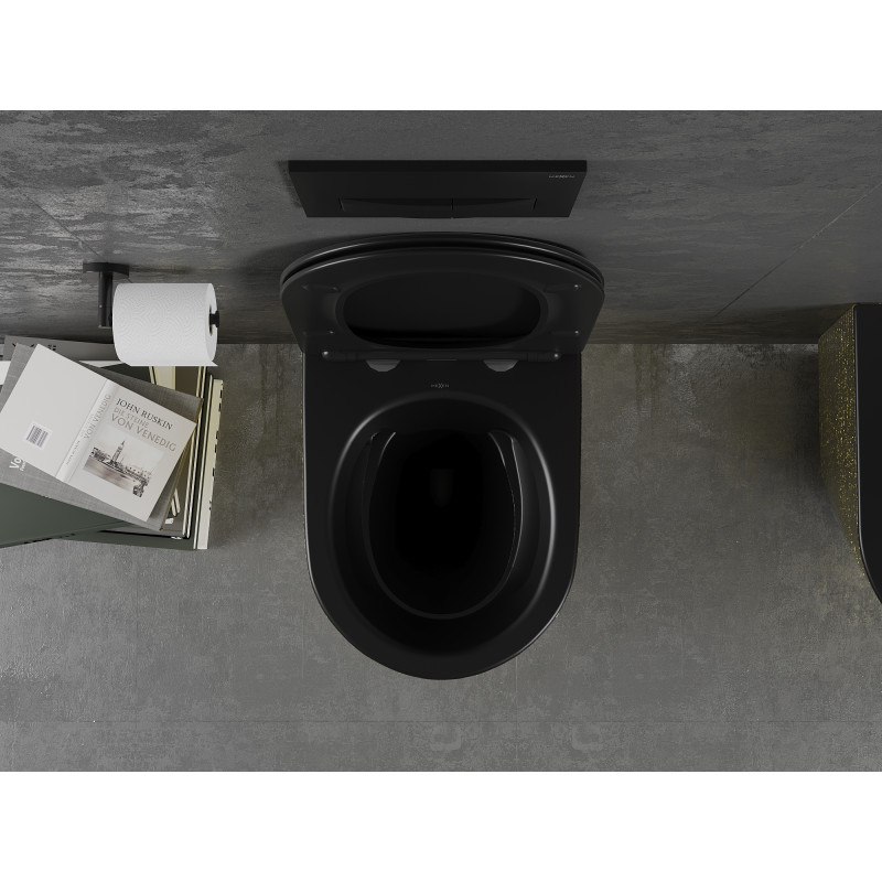 Mexen Lena wc-kom met Rimless met langzaam dalende dunne zitting, duroplast, zwarte mat/gouden schubbenpatroon - 30224078
