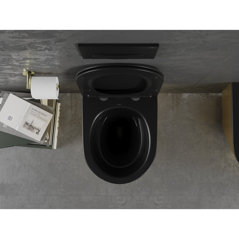 Mexen Lena taza de inodoro Rimless con asiento de cierre suave slim, duroplast, negro mate/dorada - 30224076