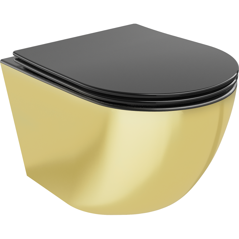 Mexen Lena Rimless WC-kulho hidastavalla slim-kannella, duroplast, musta matta/kulta - 30224076