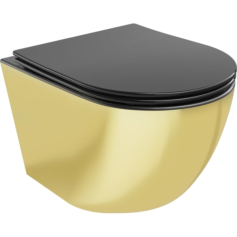 Mexen Lena rimloze wc-pot met soft-close slanke bril, duroplast, zwart mat/goud - 30224076