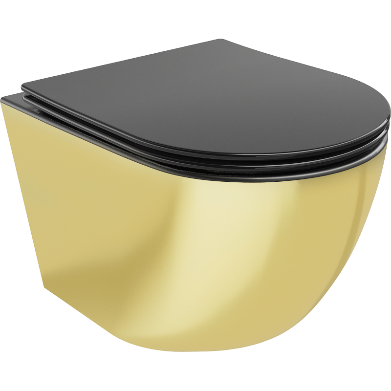 Mexen Lena wc sospeso Rimless con sedile a chiusura rallentata slim, duroplast, nero opaco/oro - 30224076