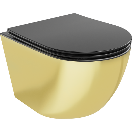 Mexen Lena wc sospeso Rimless con sedile a chiusura rallentata slim, duroplast, nero opaco/oro - 30224076