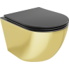 Mexen Lena rimless toilet bowl with slow-fall slim seat, duroplast, matte black/gold - 30224076
