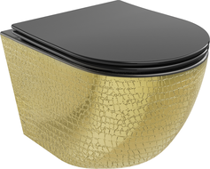Mexen Lena WC-Schüssel Rimless mit Slim-Absenkautomatik-Sitz, Duroplast, Schwarz Matt/Gold Muster Schuppen - 30224078