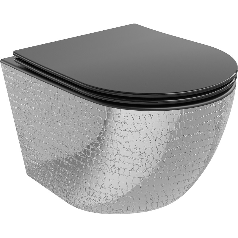 Mexen Lena cuvette WC Rimless avec abattant à descente progressive slim, duroplast, noir mat/motif écaille argent - 30224072