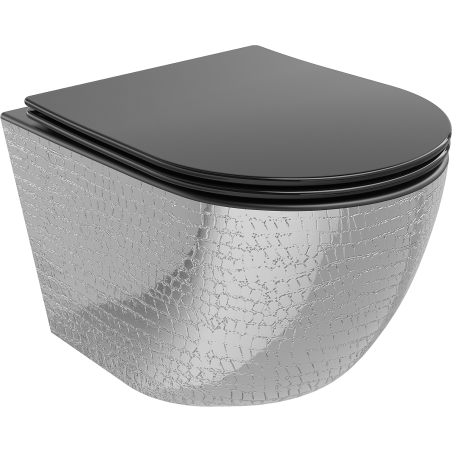 Mexen Lena cuvette WC Rimless avec abattant à descente ralentie slim, duroplast, noir mat/motif écaille argent - 30224072