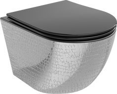Mexen Lena wc-kulho Rimless hidastuva kannen kanssa slim, duroplast, musta matta/hopea suomukuvio - 30224072