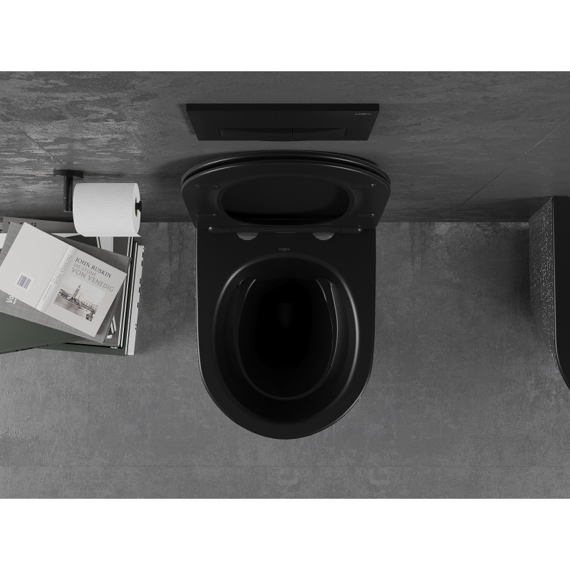 Mexen Lena wc rimless con sedile soft-close slim, duroplast, nero opaco/motivo argento squame - 30224072
