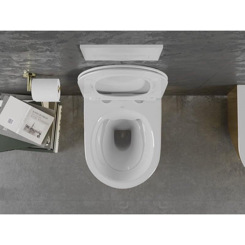 Mexen Lena miska wc Rimless z deską wolnoopadającą slim, duroplast, biała/złota - 30224006