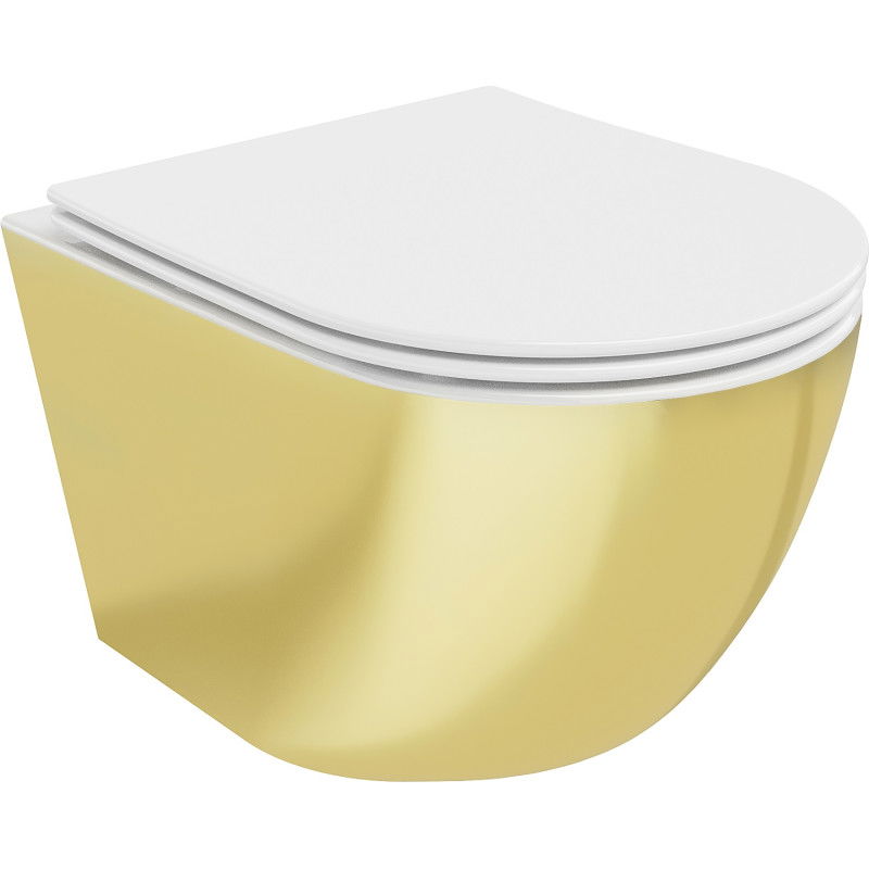 Mexen Lena miska wc Rimless z deską wolnoopadającą slim, duroplast, biała/złota - 30224006