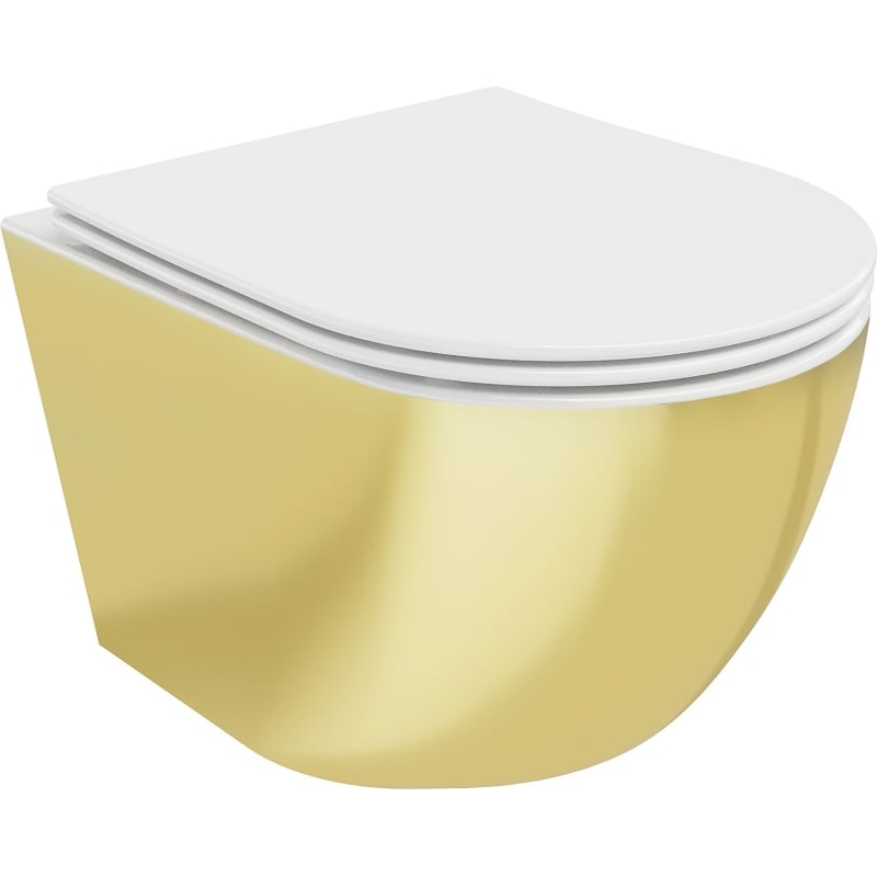 Mexen Lena wc-pot Rimless met zacht sluitende slanke bril, duroplast, wit/goud - 30224006