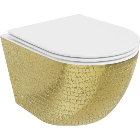 Mexen Lena WC-skål Rimless med slim-softclose sits, duroplast, vit/guld fiskfjällsmönster - 30224008