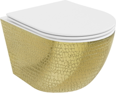 Mexen Lena Rimless WC-pott aeglaselt sulguva ja slim duroplast kattega, valge/kuldne soomuse muster - 30224008