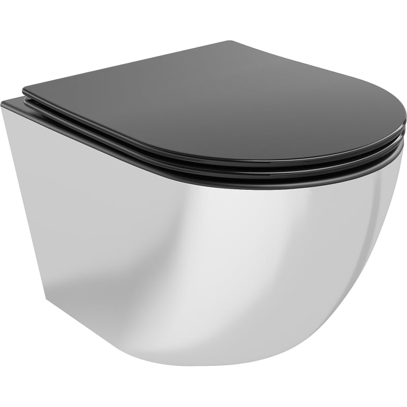 Mexen Lena cuvette WC Rimless avec abattant slim à fermeture douce, duroplast, noir mat/argent - 30224074