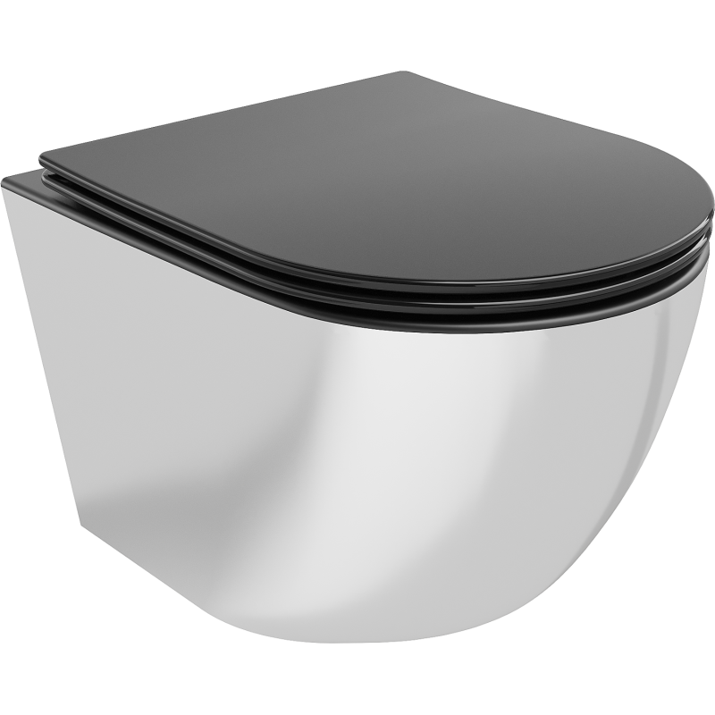 Mexen Lena cuvette WC sans rebord avec abattant à fermeture douce slim, duroplast, noir mat/argent - 30224074