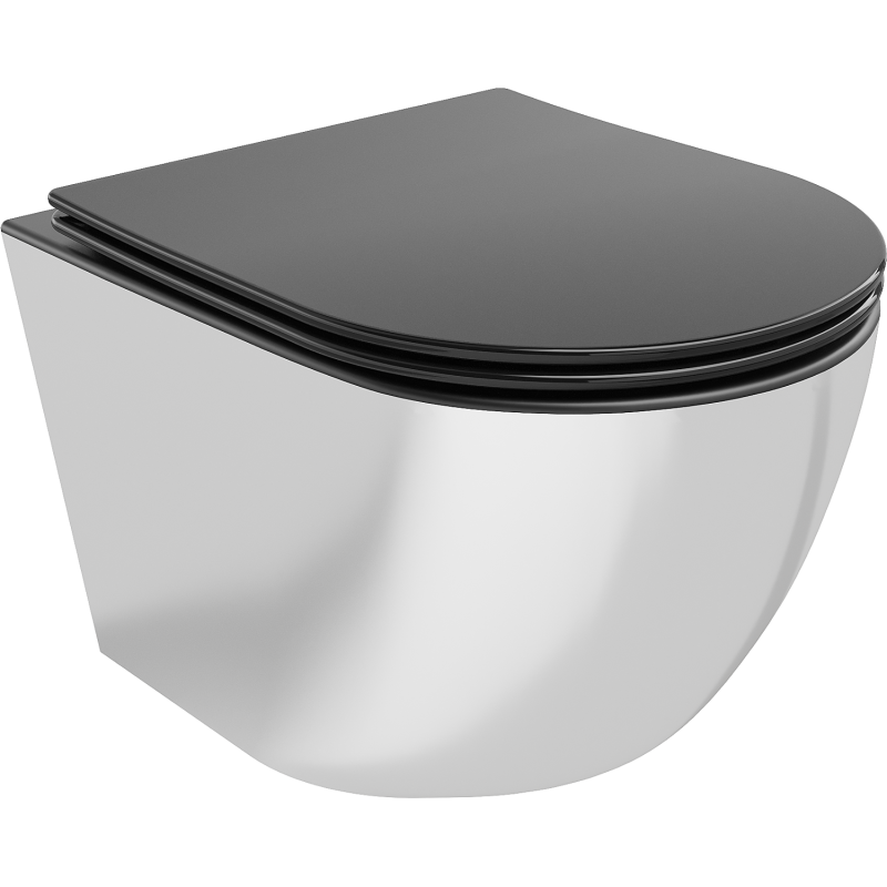 Mexen Lena vaso wc Rimless con sedile a chiusura rallentata slim, duroplast, nero opaco/argento - 30224074
