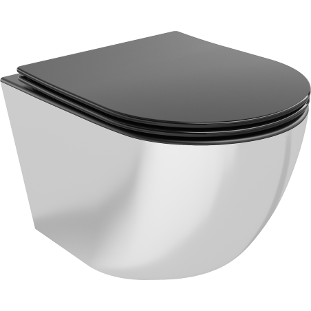 Mexen Lena cuvette WC sans rebord avec abattant à fermeture douce slim, duroplast, noir mat/argent - 30224074