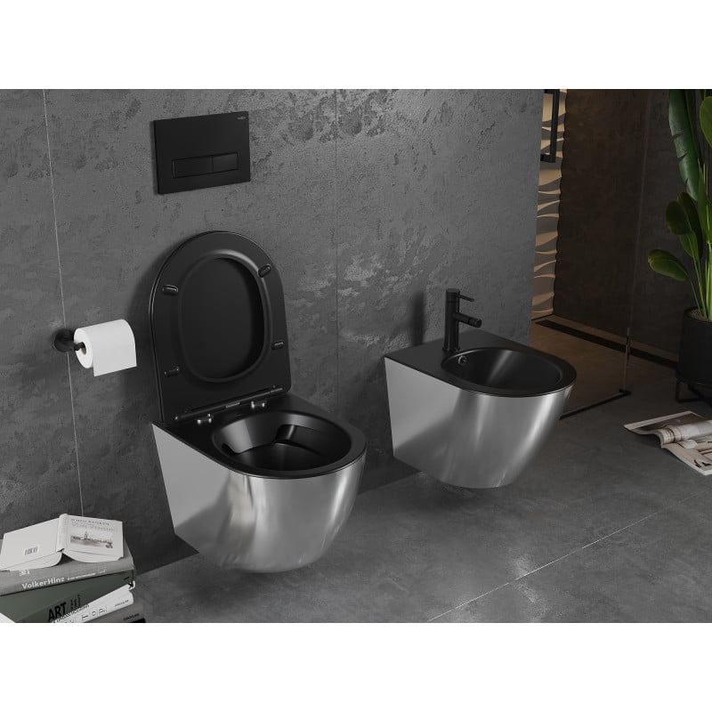 Mexen Lena miska wc Rimless z deską wolnoopadającą slim, duroplast, czarna mat/srebrna - 30224074