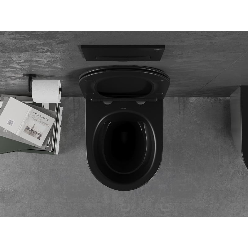 Mexen Lena miska wc Rimless z deską wolnoopadającą slim, duroplast, czarna mat/srebrna - 30224074