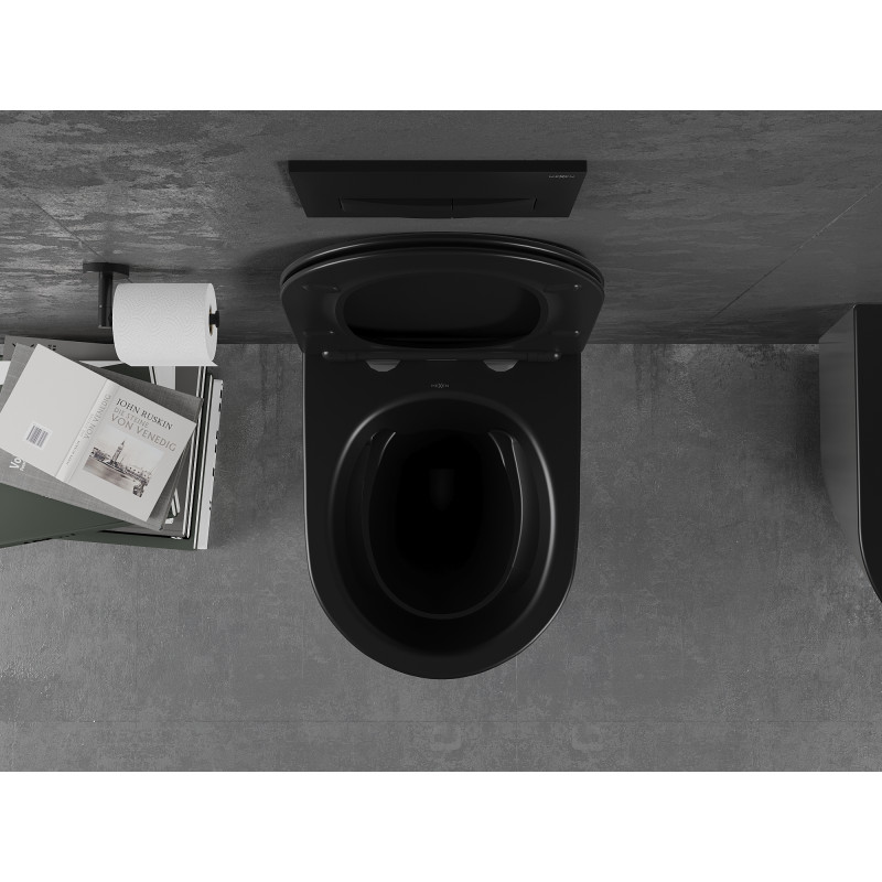 Mexen Lena taza WC Rimless con asiento de caída lenta slim, duroplástico, negro mate/plata - 30224074