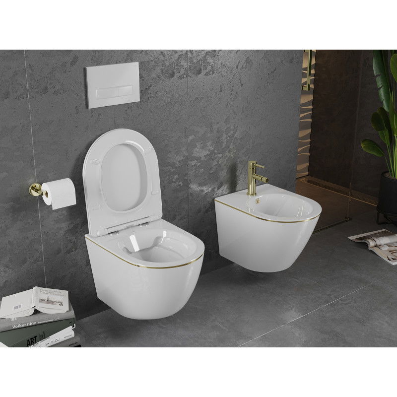 Mexen Lena WC-Schüssel Rimless mit softclose, Duroplast, weiß/goldene Linie - 30224005