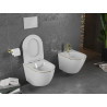 Mexen Lena inodoro sin reborde con asiento de cierre suave slim, duroplast, línea blanca/dorada - 30224005