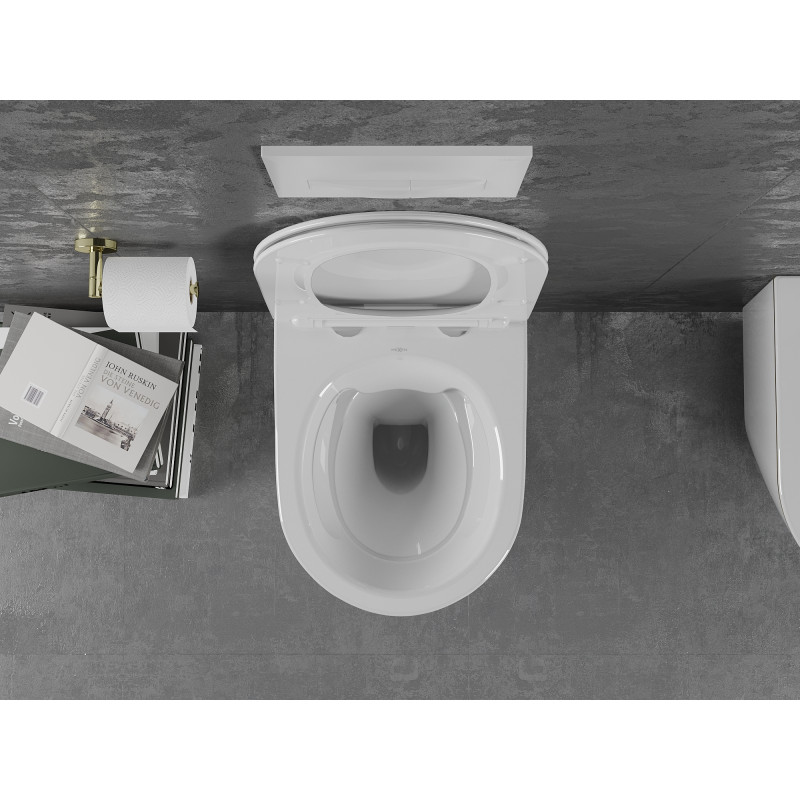 Mexen Lena cuvette WC Rimless avec abattant slim à fermeture lente, duroplast, blanc/ligne dorée - 30224005