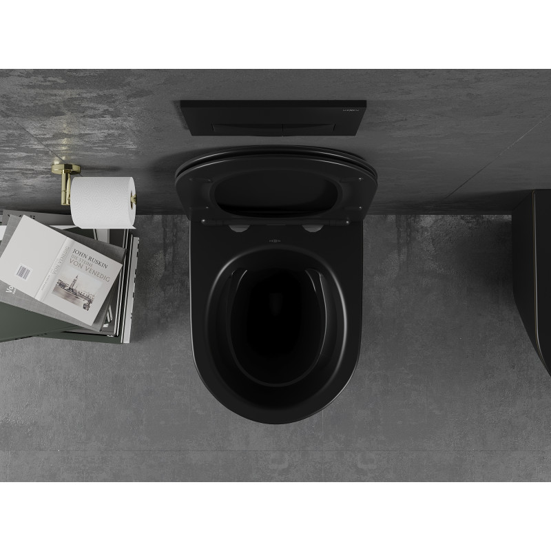 Mexen Lena cuvette WC Rimless avec abattant slim à descente lente, duroplast, noir mat/ligne dorée - 30224075