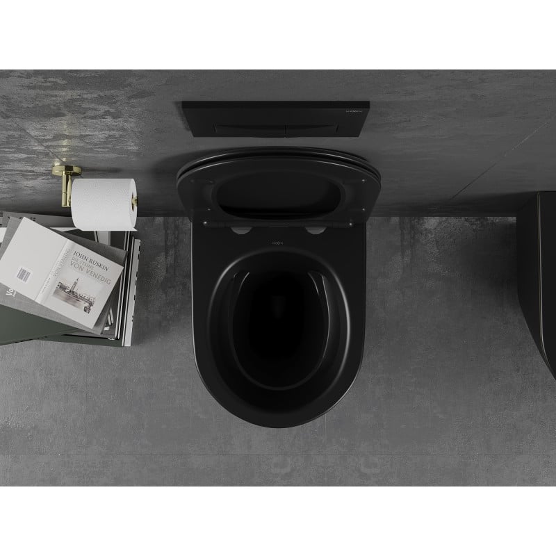 Mexen Lena miska wc Rimless z deską wolnoopadającą slim, duroplast, czarna mat/złota linia - 30224075