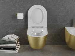 Mexen Lena WC-Schüssel Rimless mit langsam schließendem Slim-Sitz, Duroplast, weiß/golden Linienmuster - 30224007