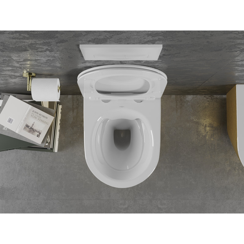Mexen Lena cuvette WC sans bride avec abattant slim à descente progressive, duroplast, blanc/or motif lignes - 30224007