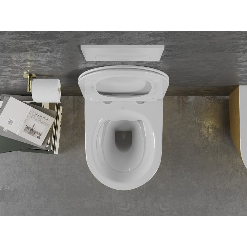 Mexen Lena wc-pott Rimless koos aeglaselt sulguva slim istmega, duroplast, valge/kuldne joonmuster - 30224007