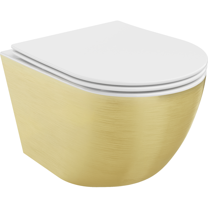 Mexen Lena randloze wc-pot met slim zacht sluitende zitting, duroplast, wit/goud lijn patroon - 30224007